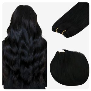 Weft Hair Extensions Remy Human Hair Solid Jet Black 20”